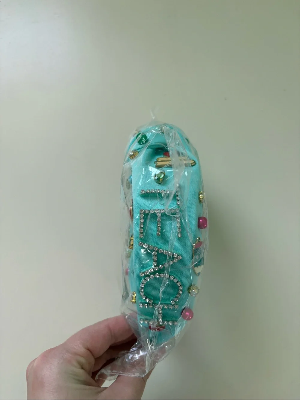 Embellished Teacher Mint Green Teal Knotted Headband with Crystal Accents